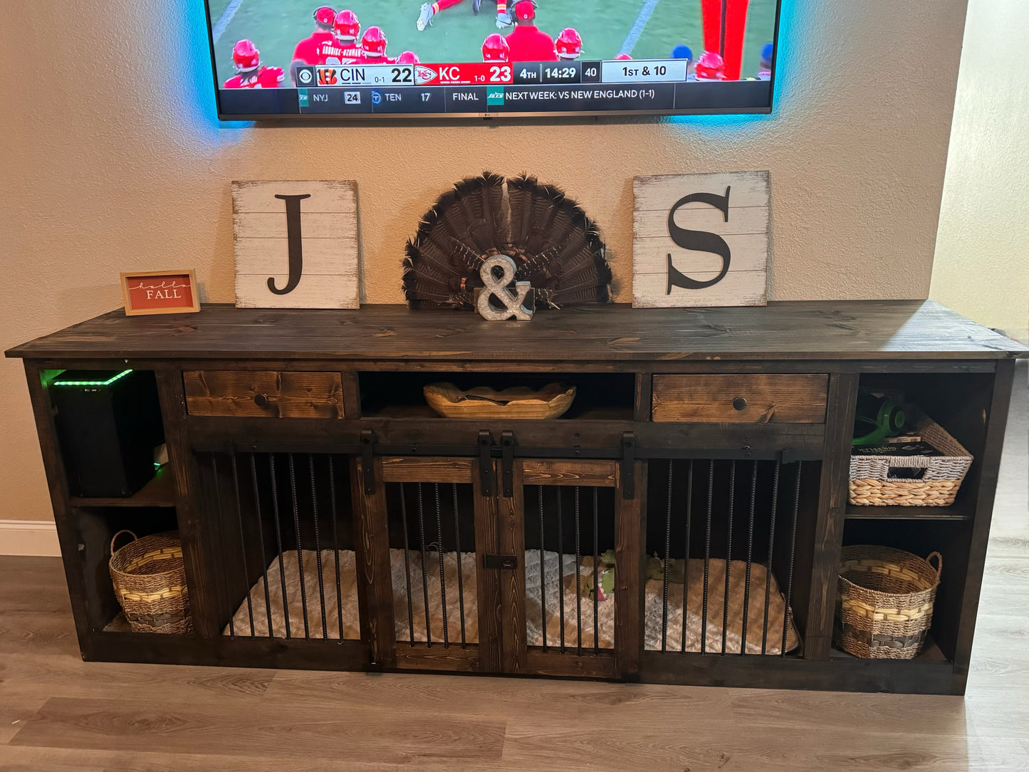 Built in kennel tv stand