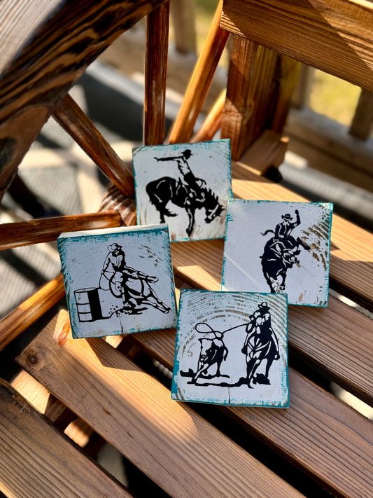 Western coasters - rodeo themed - set of 4