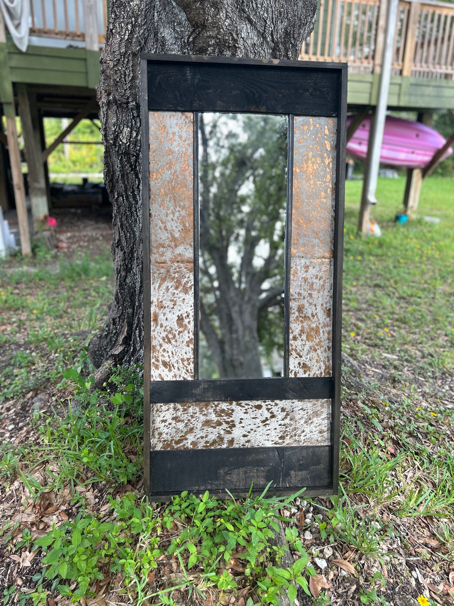 Genuine cowhide mirror // western mirror // western bedroom decor // living room decor // ranch decor // western home decor