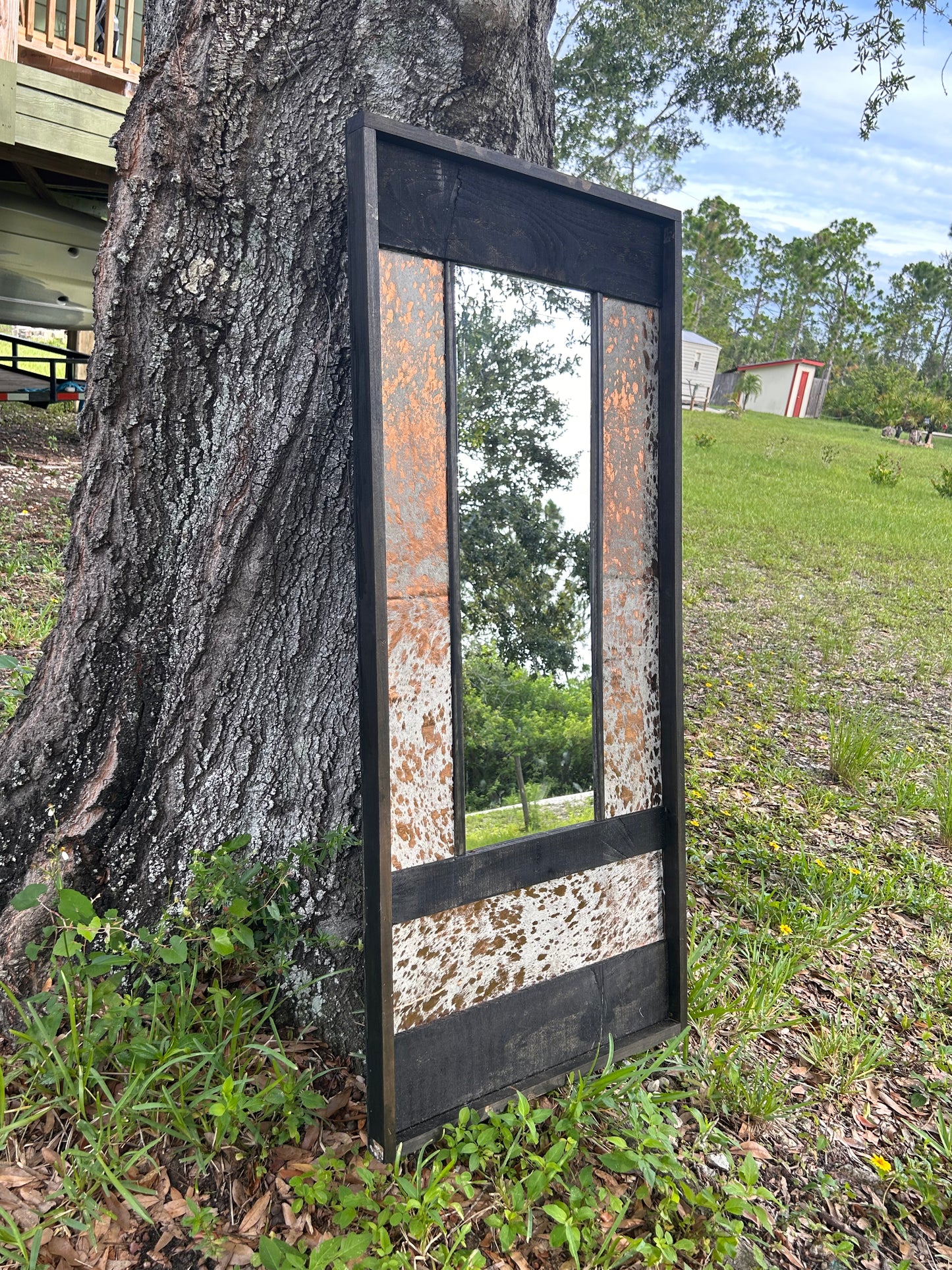 Genuine cowhide mirror // western mirror // western bedroom decor // living room decor // ranch decor // western home decor