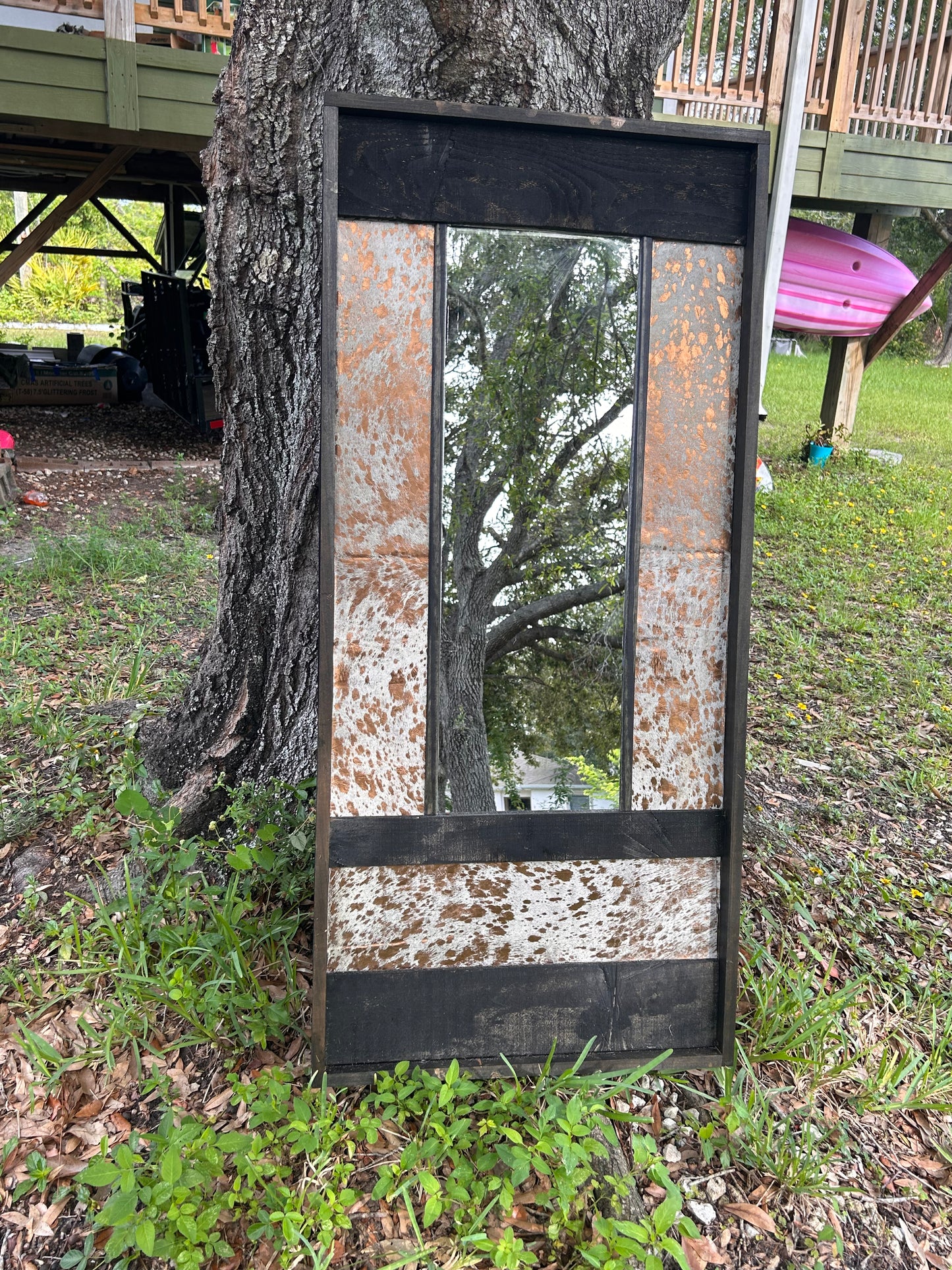 Genuine cowhide mirror // western mirror // western bedroom decor // living room decor // ranch decor // western home decor